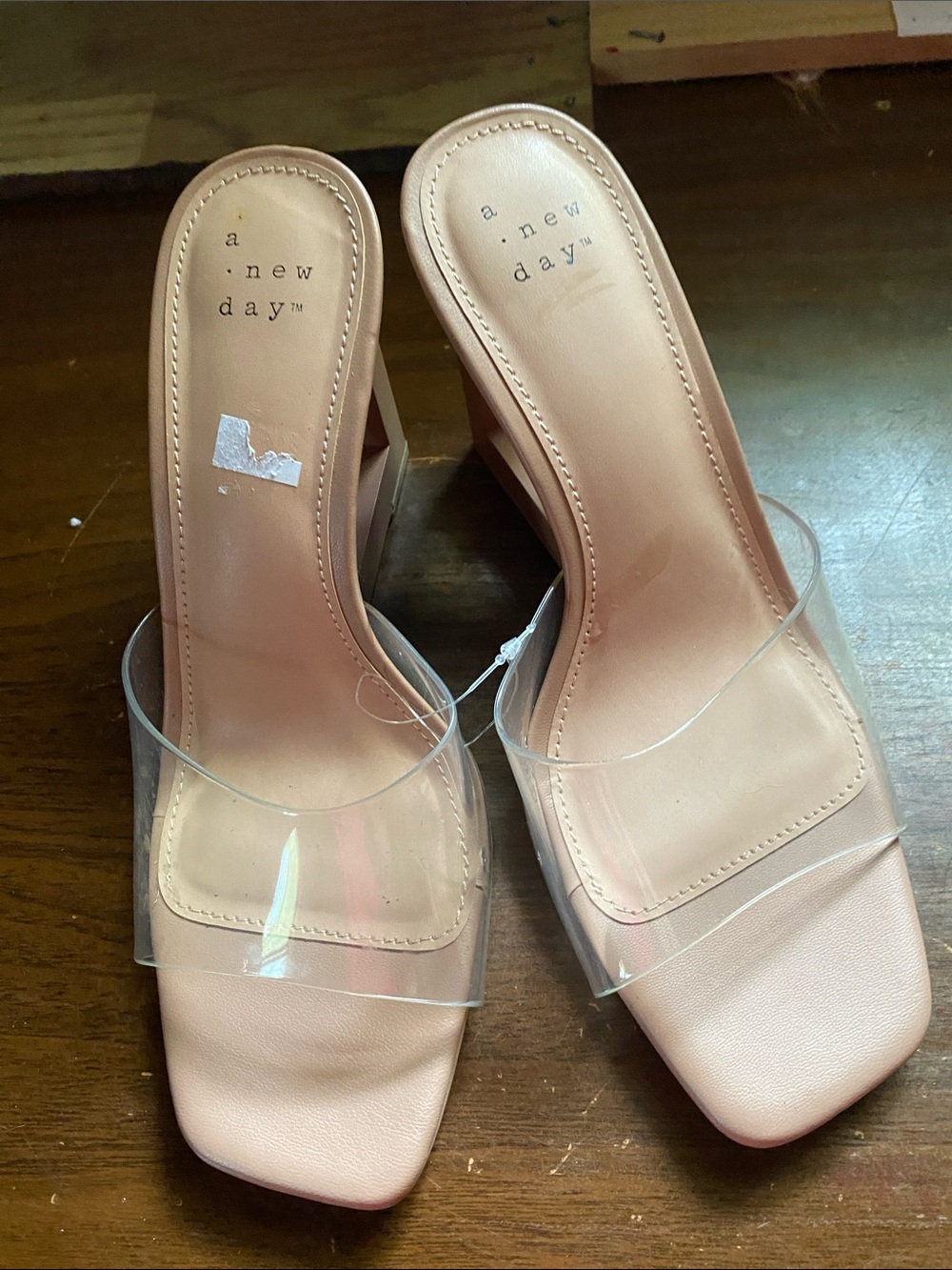 a new day Blush Clear-Strap Square Toe Mule Heels